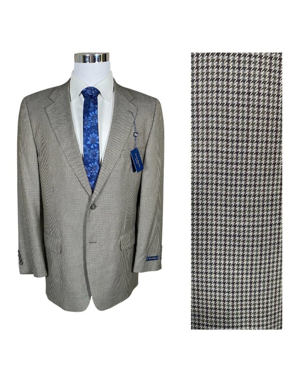 Club Room Sport Coat 42L Houndstooth Check Puppytooth Olive Two Button Blazer